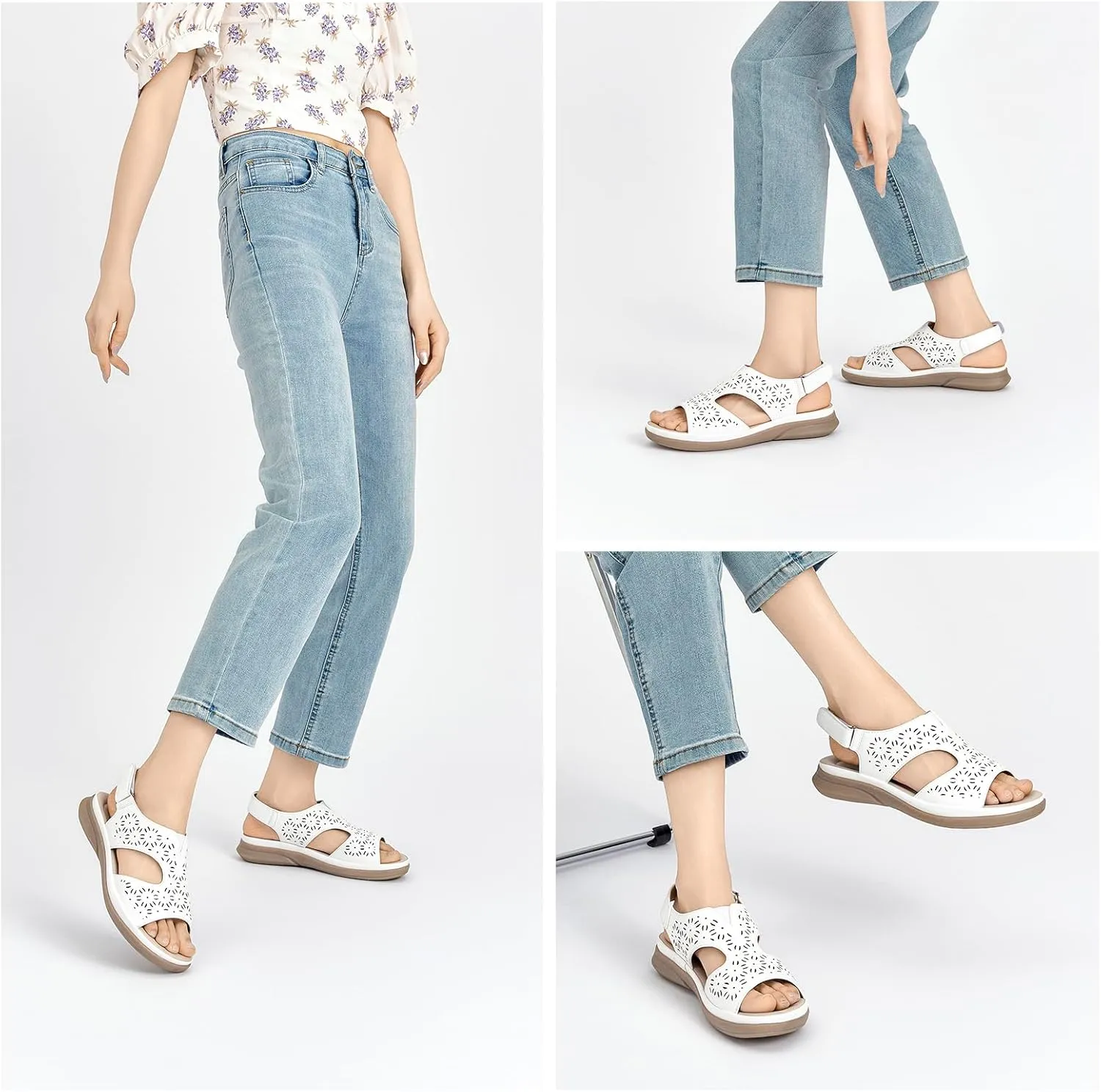 ALLOT Women's Comfortable Orthotic Arch Support Sandals Wedge Beach Walking Sandals Adjustable Ankle Strap Open Toe Dressy Summer Shoe