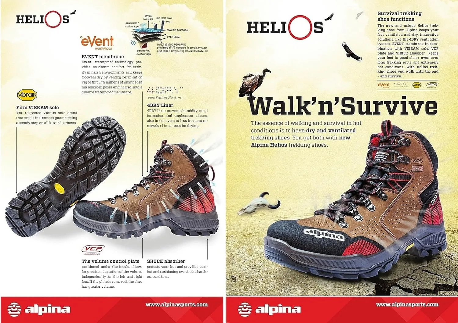 Alpina HELIOS Premium Men's Hiking Boots | Waterproof | Full Leather Trekking Shoes | Breathable eVent Membrane | Vibram | Made in Europe