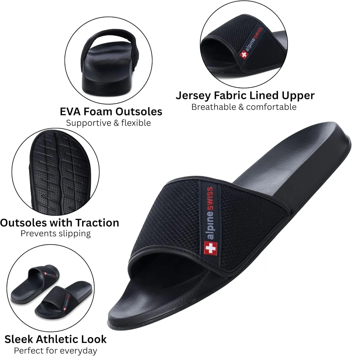 Alpine Swiss Mens Athletic Comfort Slide Sandals House Shoes Slippers