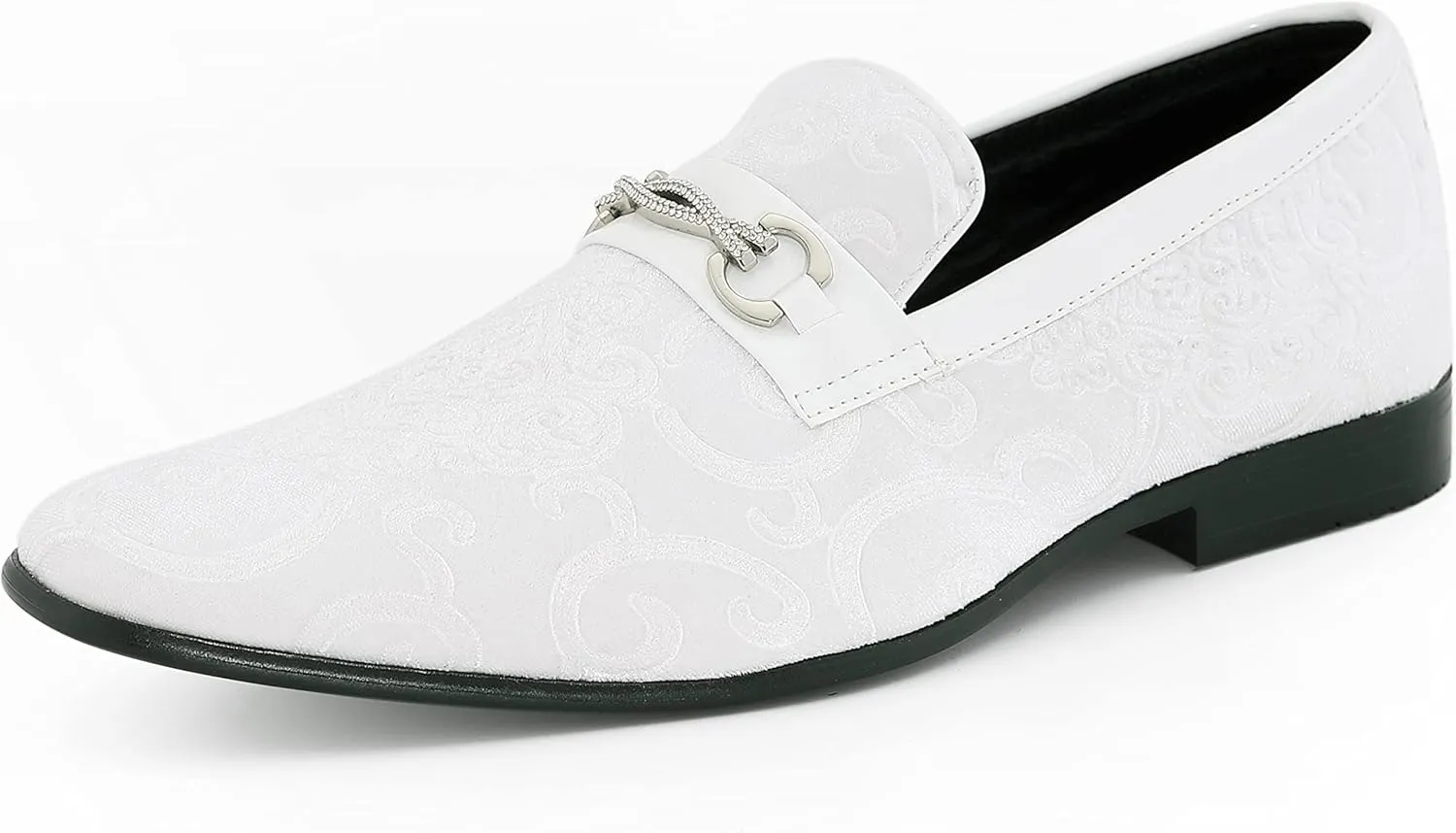 Amali King - Men's Slippers - Mens Loafers - Designer Shoes for Men - Tuxedo Shoes - Velvet Loafers Men - Embossed Paisley Pattern, Satin Band and Trim