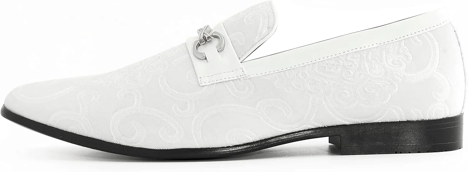 Amali King - Men's Slippers - Mens Loafers - Designer Shoes for Men - Tuxedo Shoes - Velvet Loafers Men - Embossed Paisley Pattern, Satin Band and Trim