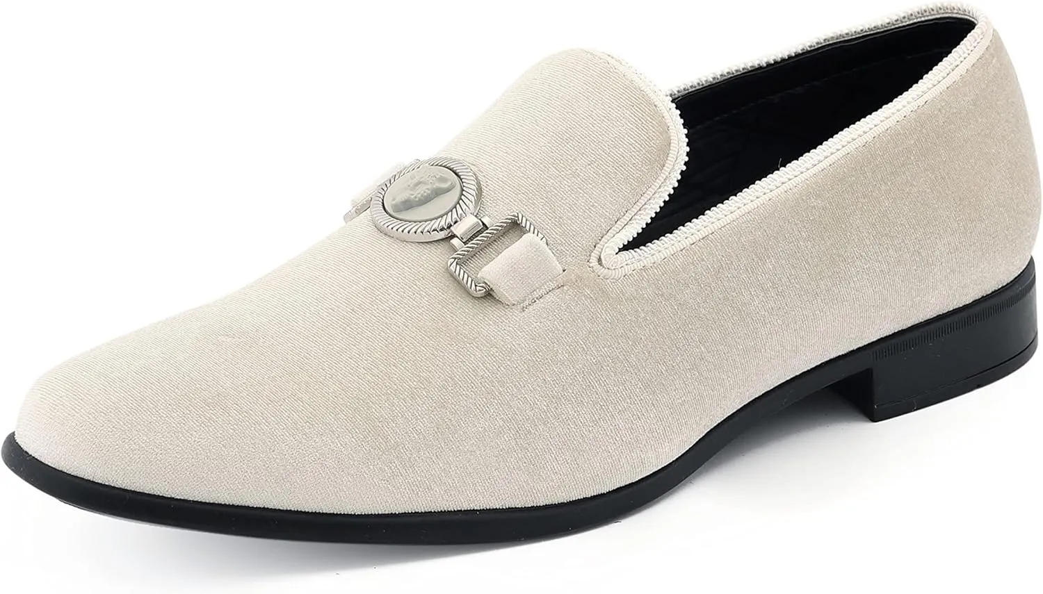 Amali Velvet Slip-On Dress Loafers for Men with Lion Head Piece, Men's Formal Smoking Tuxedo Slippers, Loafer Shoes with Metal Chain Detail