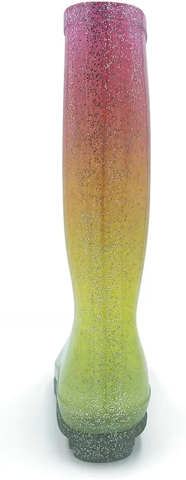 Amoji Gril Glitter Easy On Rain Boots Rubber Waterproof Boots (Little Kid/Big Kid)