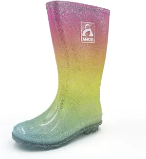 Amoji Gril Glitter Easy On Rain Boots Rubber Waterproof Boots (Little Kid/Big Kid)