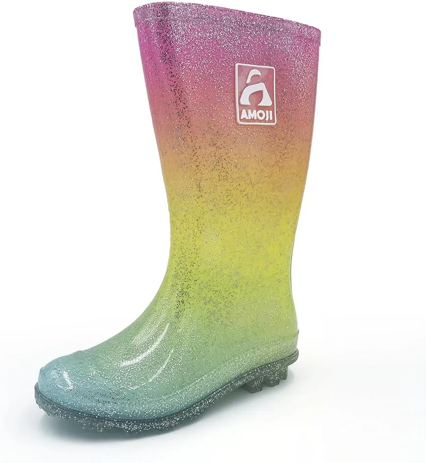 Amoji Gril Glitter Easy On Rain Boots Rubber Waterproof Boots (Little Kid/Big Kid)