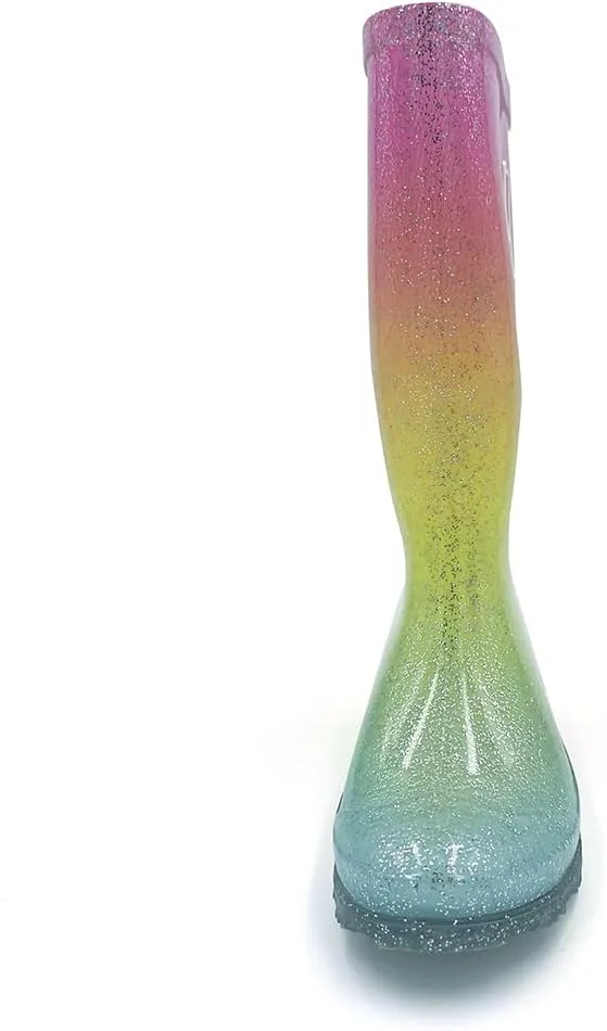 Amoji Gril Glitter Easy On Rain Boots Rubber Waterproof Boots (Little Kid/Big Kid)