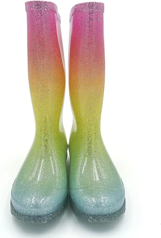 Amoji Gril Glitter Easy On Rain Boots Rubber Waterproof Boots (Little Kid/Big Kid)