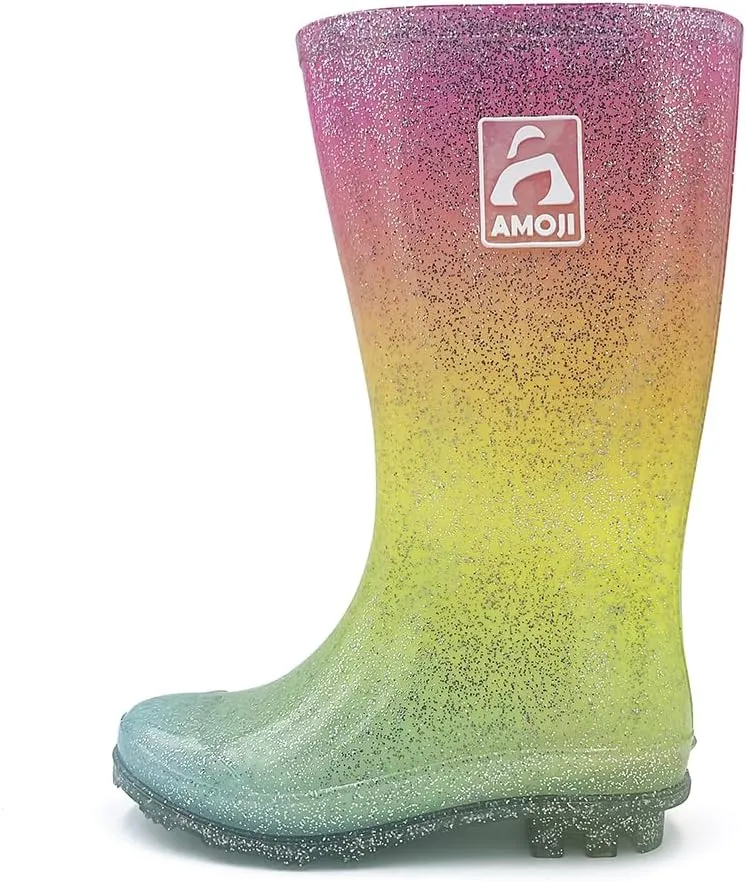 Amoji Gril Glitter Easy On Rain Boots Rubber Waterproof Boots (Little Kid/Big Kid)