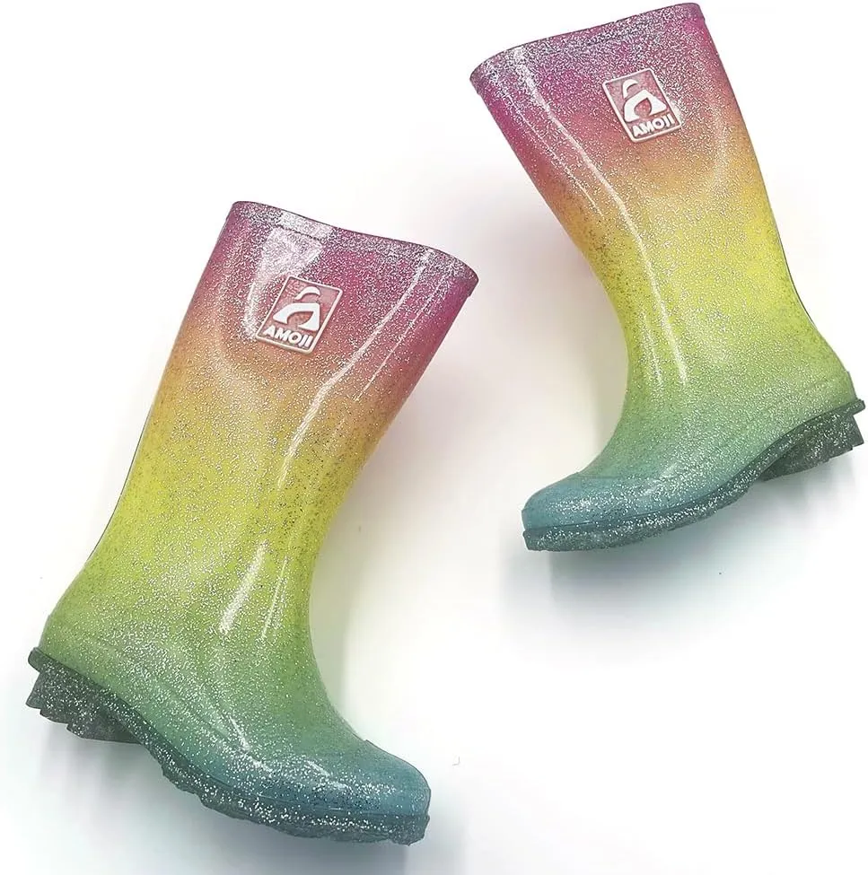 Amoji Gril Glitter Easy On Rain Boots Rubber Waterproof Boots (Little Kid/Big Kid)