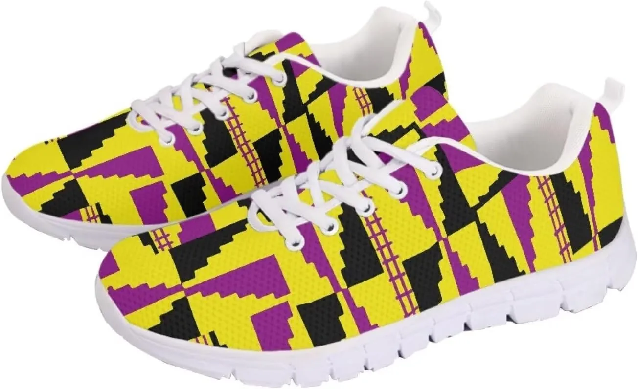 AmzPrint American Aztect Kente Ethnic Graphic Tribal Print White Sole African Shoes for Women Men Fashion Casual Sneaker