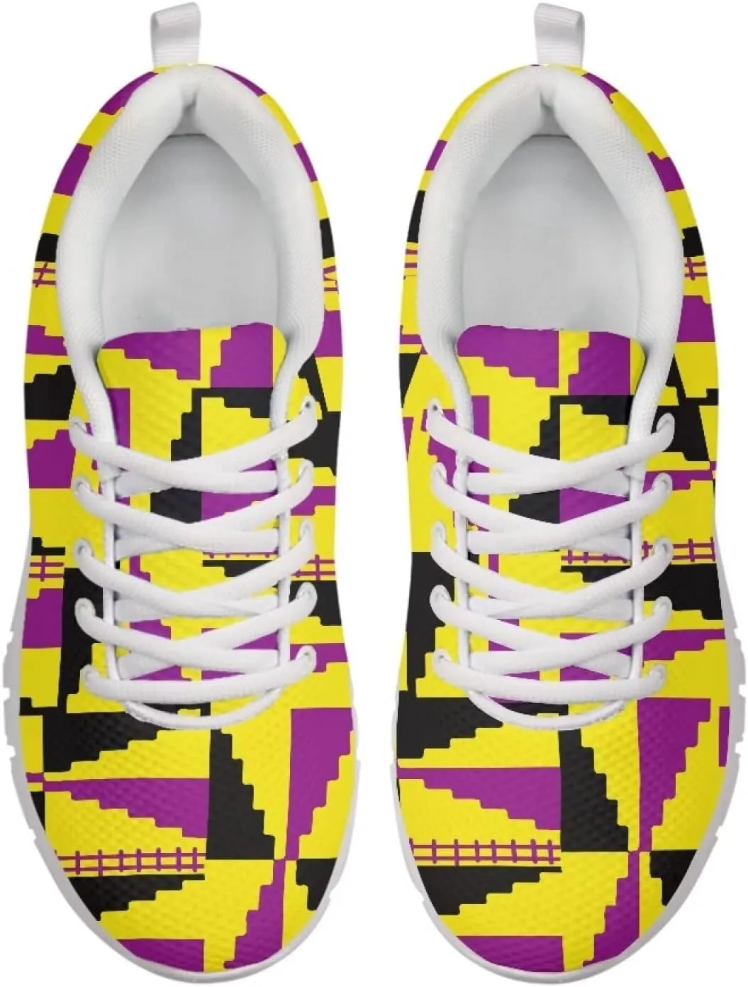 AmzPrint American Aztect Kente Ethnic Graphic Tribal Print White Sole African Shoes for Women Men Fashion Casual Sneaker