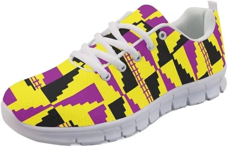 AmzPrint American Aztect Kente Ethnic Graphic Tribal Print White Sole African Shoes for Women Men Fashion Casual Sneaker