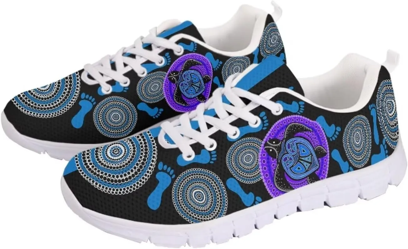 AmzPrint Walking Running Shoes Hawaiian Polynesian Island Ethnic Tribal Print White Sole Samoa Shoes Women Casual Sneakers