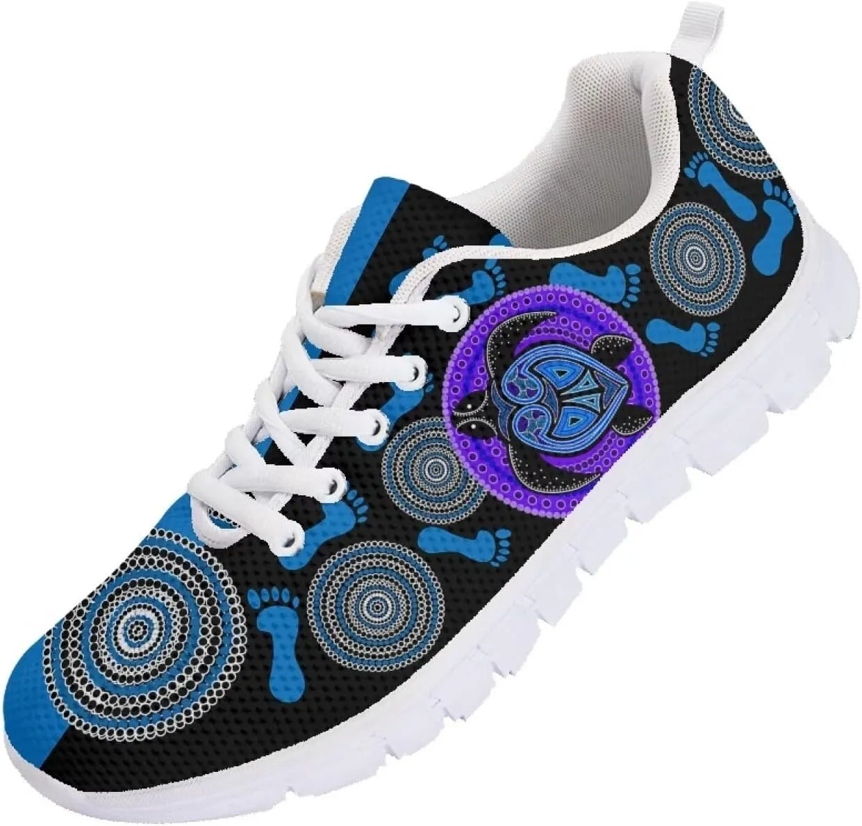AmzPrint Walking Running Shoes Hawaiian Polynesian Island Ethnic Tribal Print White Sole Samoa Shoes Women Casual Sneakers