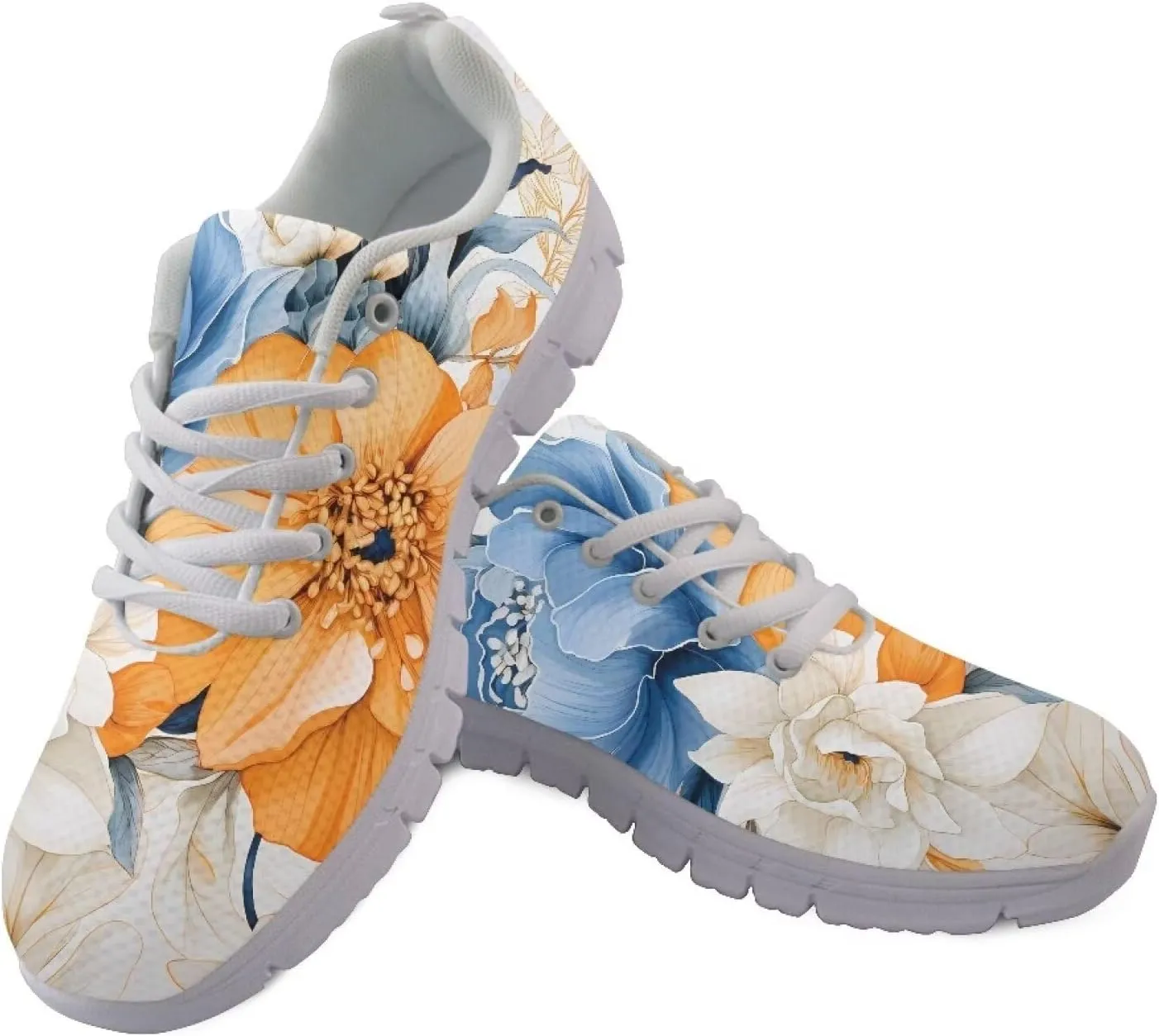 AmzPrint Women Men Fashion Sneakers White Sole Mesh Shoes for Women Comfy Workout Road Running Walking Shoes Size 5.5-13.5