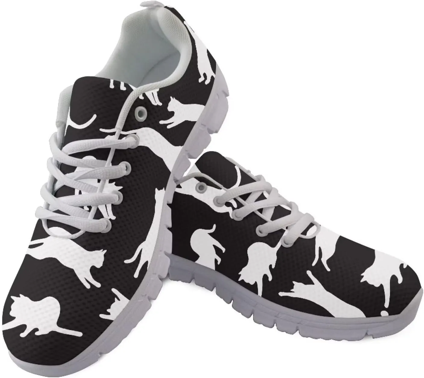 AmzPrint Women Mens Walking Lightweigh Shoes White Sole Animal Print Shoes for Women Black Sneakers Size 5.5-13.5