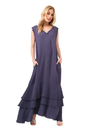 And The Why Washed Cotton Gauze Fringe Detail Tiered Dress