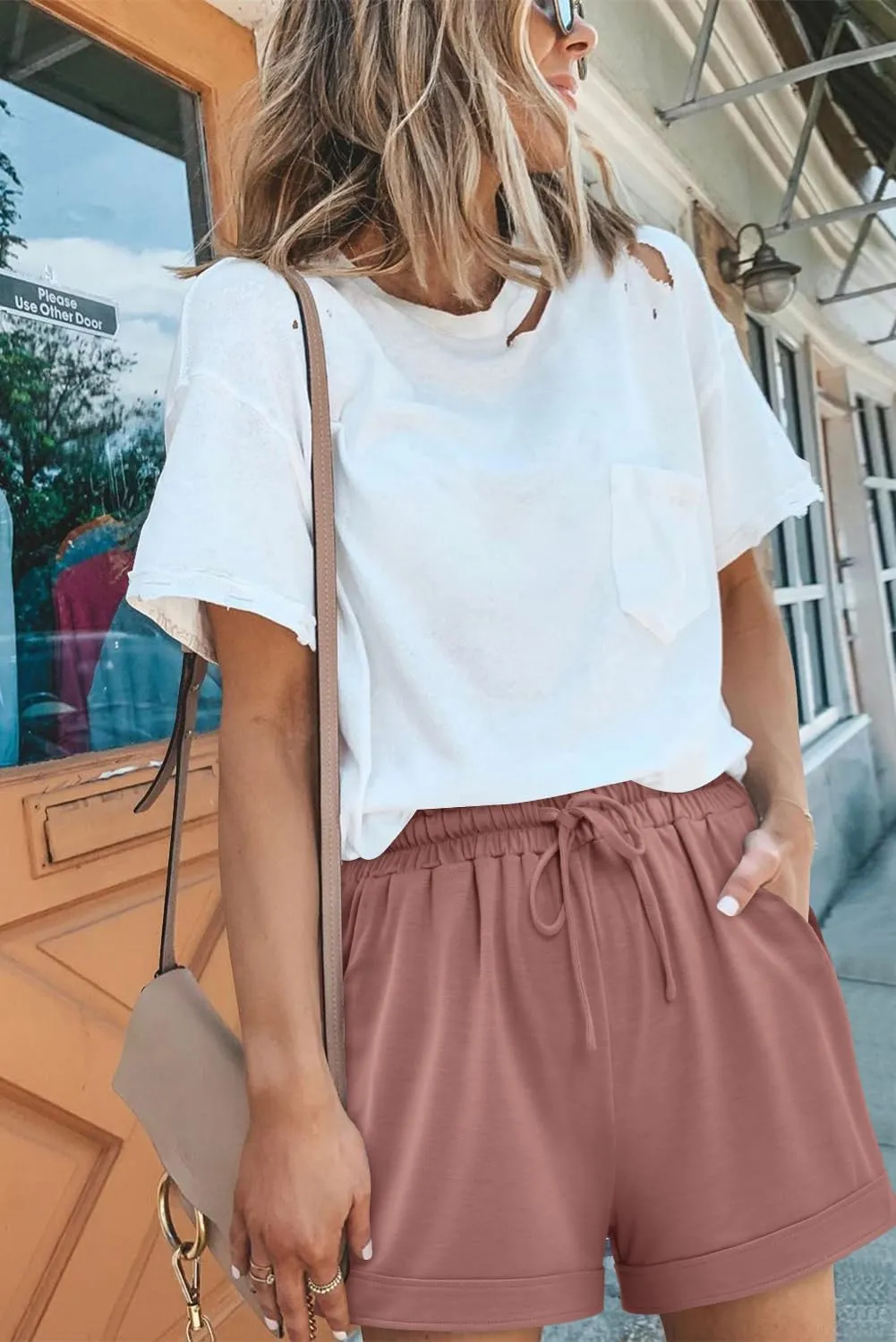 Angerella Women Casual Shorts Drawstring Comfy Elastic Waist Shorts Summer Pull On Short Pants with Pockets