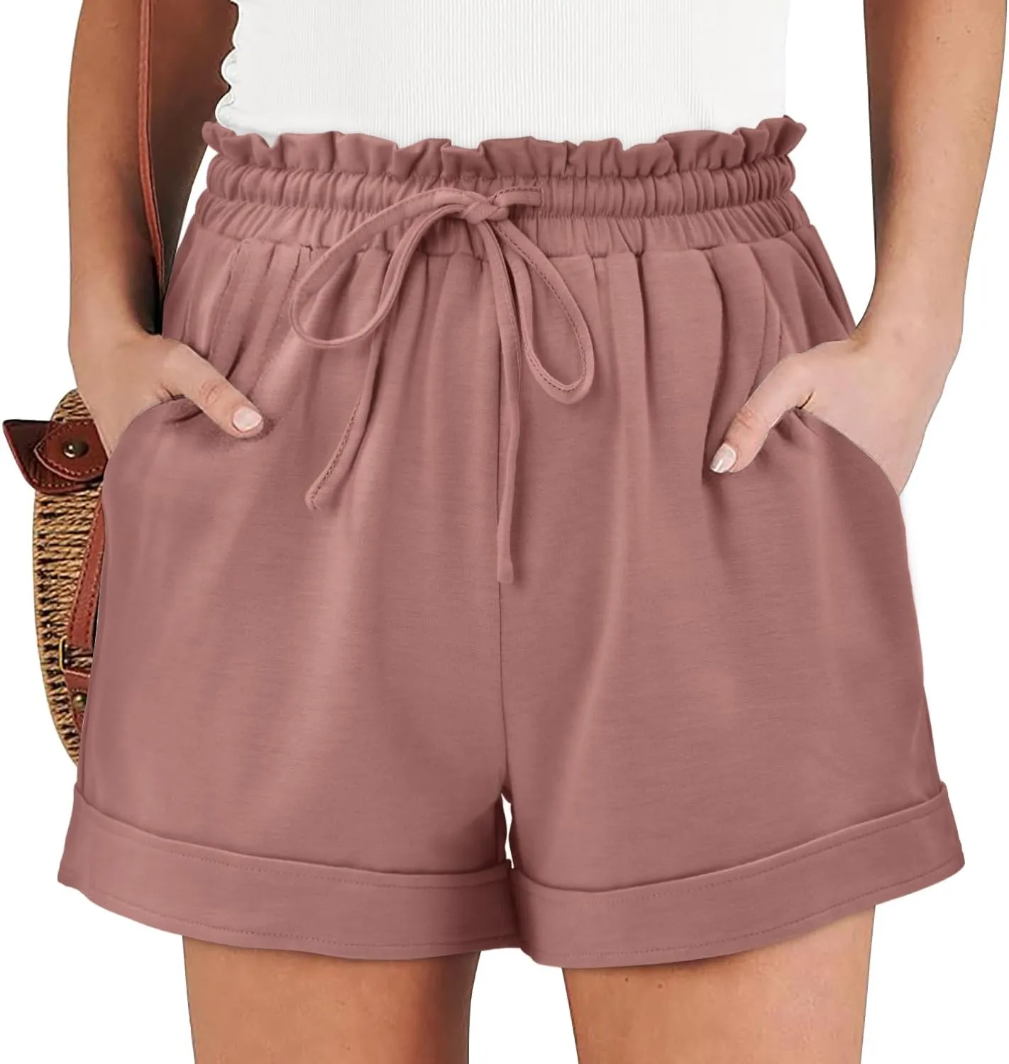 Angerella Women Casual Shorts Drawstring Comfy Elastic Waist Shorts Summer Pull On Short Pants with Pockets