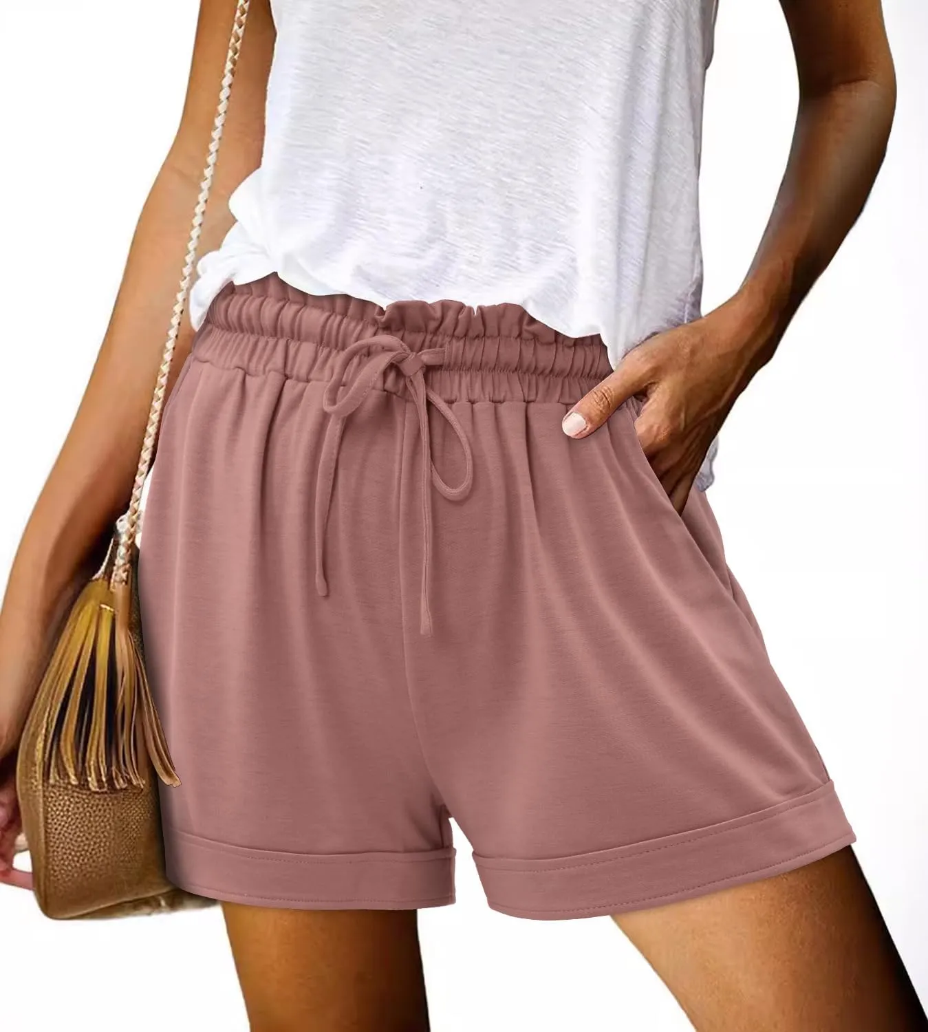 Angerella Women Casual Shorts Drawstring Comfy Elastic Waist Shorts Summer Pull On Short Pants with Pockets