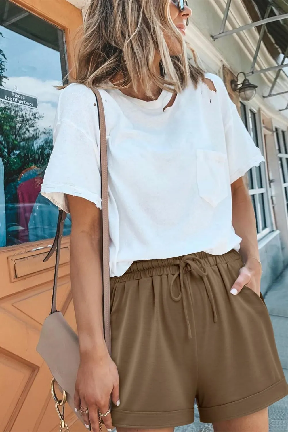 Angerella Women Casual Shorts Drawstring Comfy Elastic Waist Shorts Summer Pull On Short Pants with Pockets