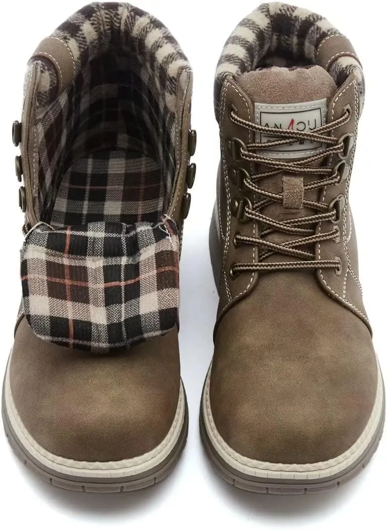 ANJOUFEMME Casual Winter Hiking Boots For Women - Womens Outdoor Snow Ankle Boots Waterproof Lightweight Lace up Fur Lined Walking Hiking Shoes