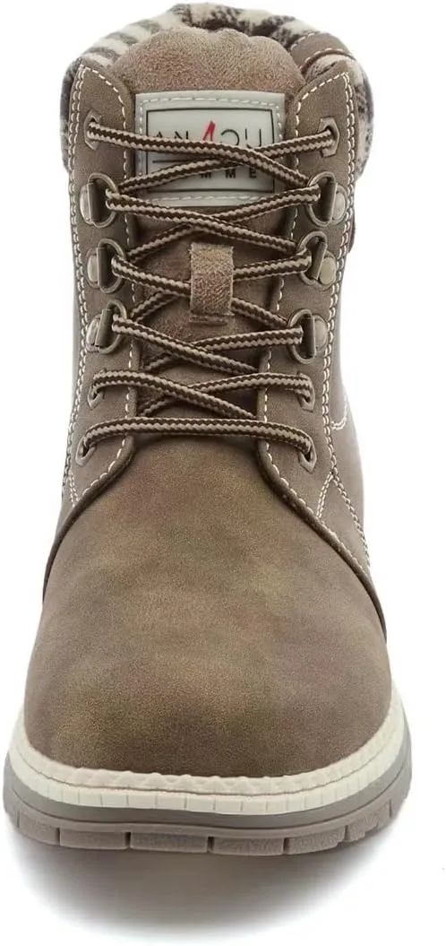ANJOUFEMME Casual Winter Hiking Boots For Women - Womens Outdoor Snow Ankle Boots Waterproof Lightweight Lace up Fur Lined Walking Hiking Shoes