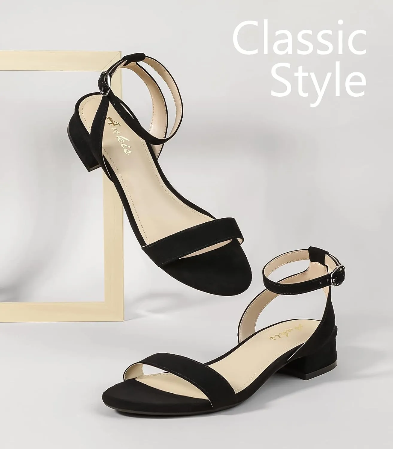 Ankis Black Nude White Red Women Sandals Comfortable Walking Strappy Open Toe Sandals for Women Dressy Summer 1 Inch Low block Heel Flat Adjustable Ankle Strap Wide Available Shoes 2024