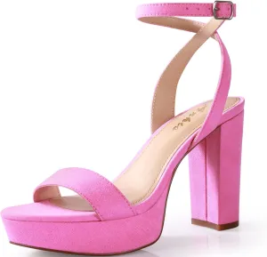 Ankis Platform Heels for Women 4 Inches Chunky Heels Sandals for Women Comfy Open Toe Block Heeled Sandals Nude White Silver Gold Black Ankle Strappy Heels