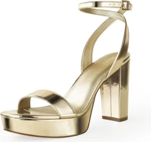 Ankis Platform Heels for Women 4 Inches Chunky Heels Sandals for Women Comfy Open Toe Block Heeled Sandals Nude White Silver Gold Black Ankle Strappy Heels