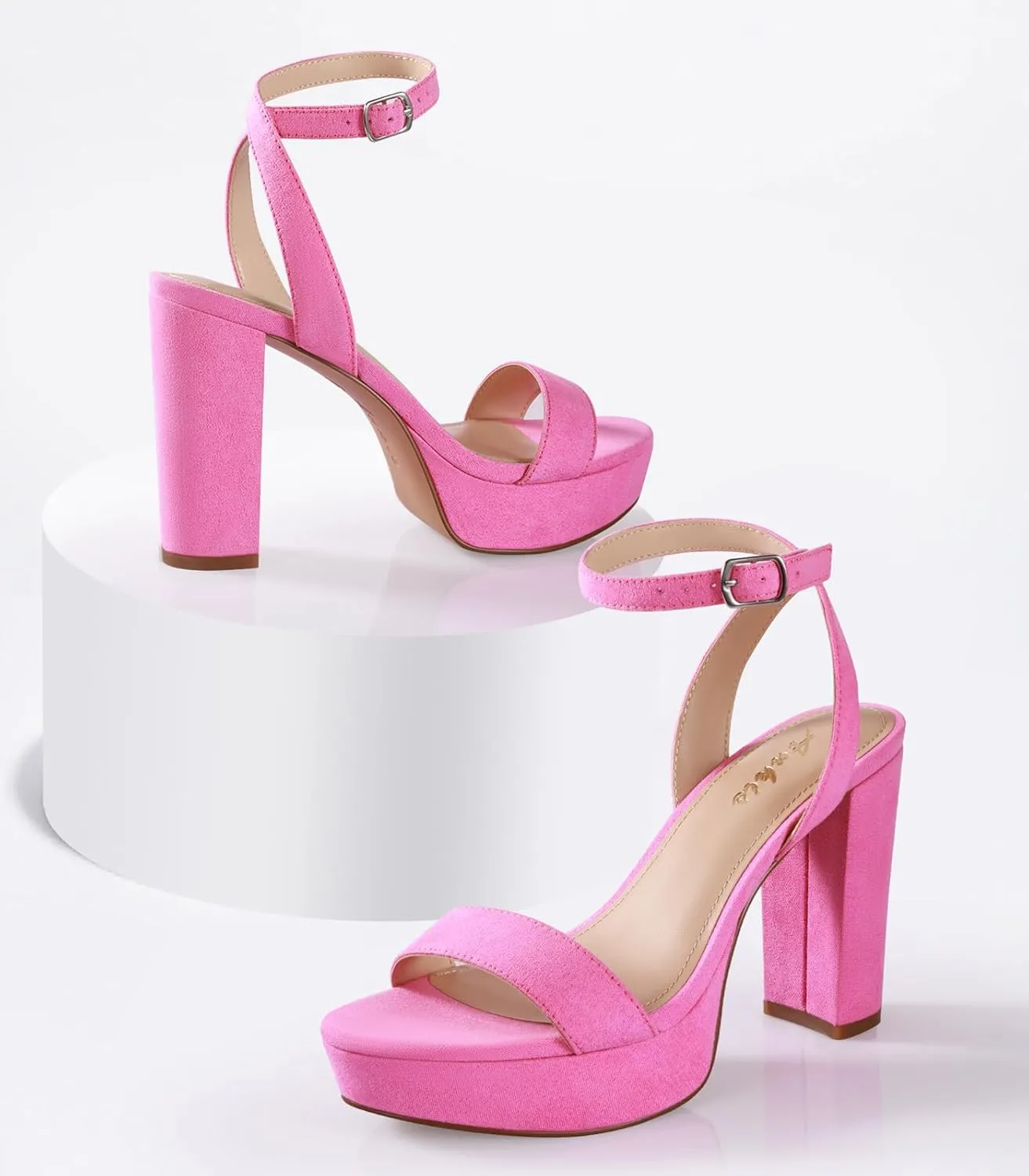 Ankis Platform Heels for Women 4 Inches Chunky Heels Sandals for Women Comfy Open Toe Block Heeled Sandals Nude White Silver Gold Black Ankle Strappy Heels
