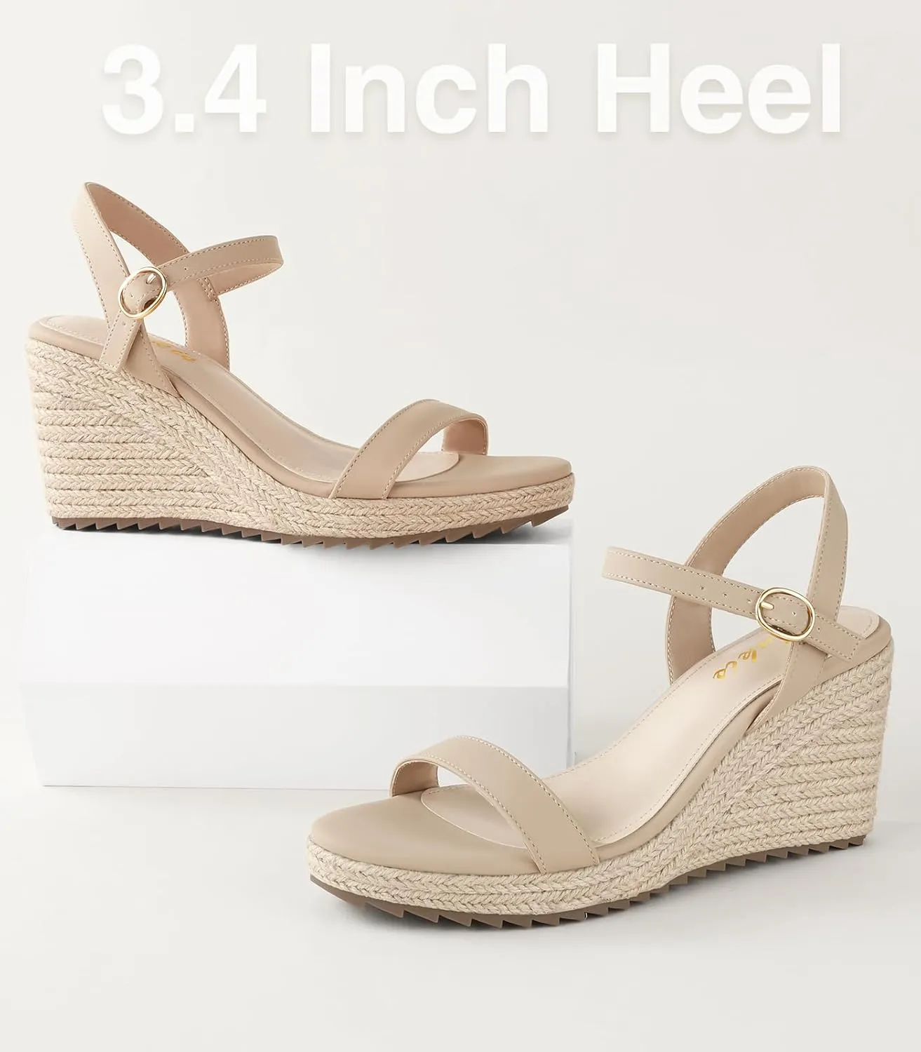 Ankis Platform Wedge Sandals for Women, Black Brown White Nude Espadrille Womens Wedge Sandals Comfortable Open Toe Ankle Strap High Heel Wedges for Women Dressy Summer -3.4Inch