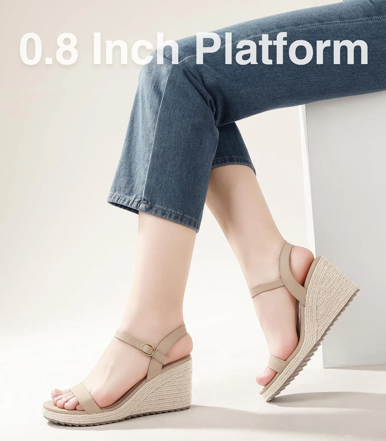 Ankis Platform Wedge Sandals for Women, Black Brown White Nude Espadrille Womens Wedge Sandals Comfortable Open Toe Ankle Strap High Heel Wedges for Women Dressy Summer -3.4Inch