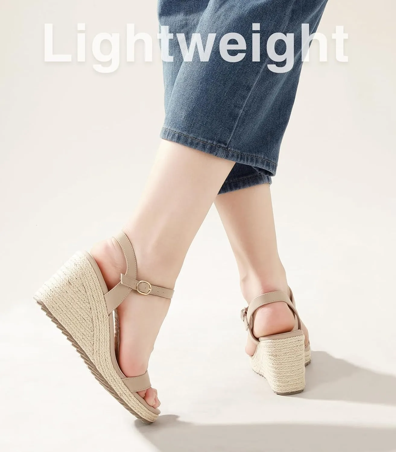 Ankis Platform Wedge Sandals for Women, Black Brown White Nude Espadrille Womens Wedge Sandals Comfortable Open Toe Ankle Strap High Heel Wedges for Women Dressy Summer -3.4Inch
