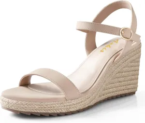 Ankis Platform Wedge Sandals for Women, Black Brown White Nude Espadrille Womens Wedge Sandals Comfortable Open Toe Ankle Strap High Heel Wedges for Women Dressy Summer -3.4Inch