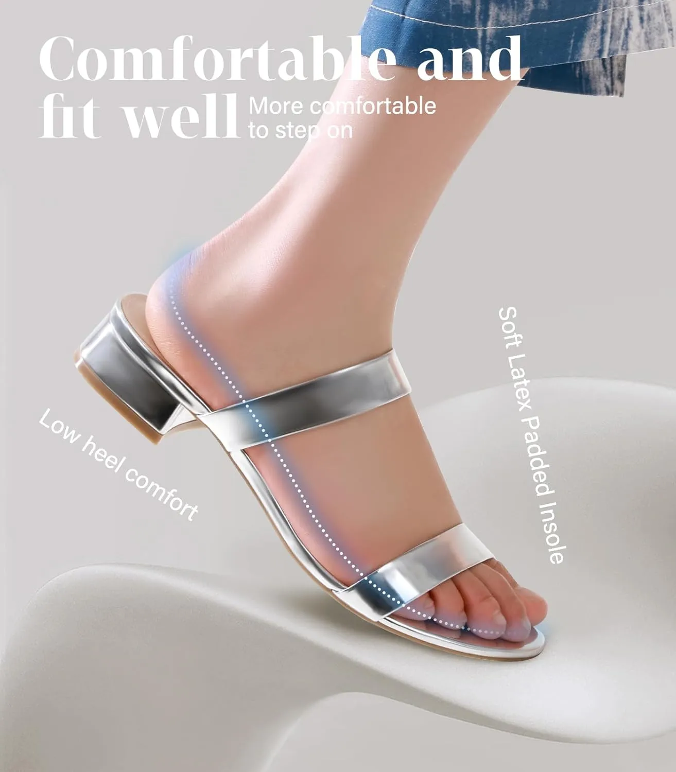 Ankis Women Black White Nude Clear Heels Sandals - 1 Inch Heels for Women Low Chunky Block Heels Comfortable Two Strap Open Toe Flat Sandals Shoe for Dressy Wedding Summer