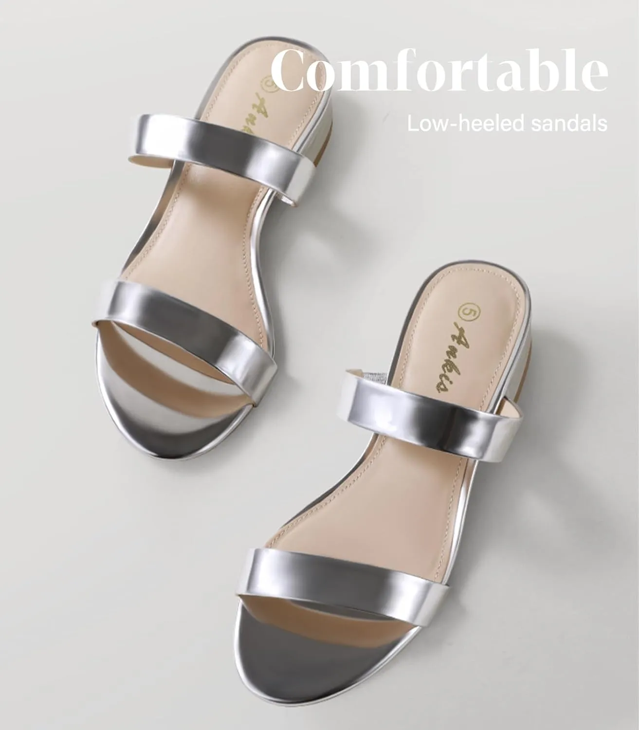 Ankis Women Black White Nude Clear Heels Sandals - 1 Inch Heels for Women Low Chunky Block Heels Comfortable Two Strap Open Toe Flat Sandals Shoe for Dressy Wedding Summer