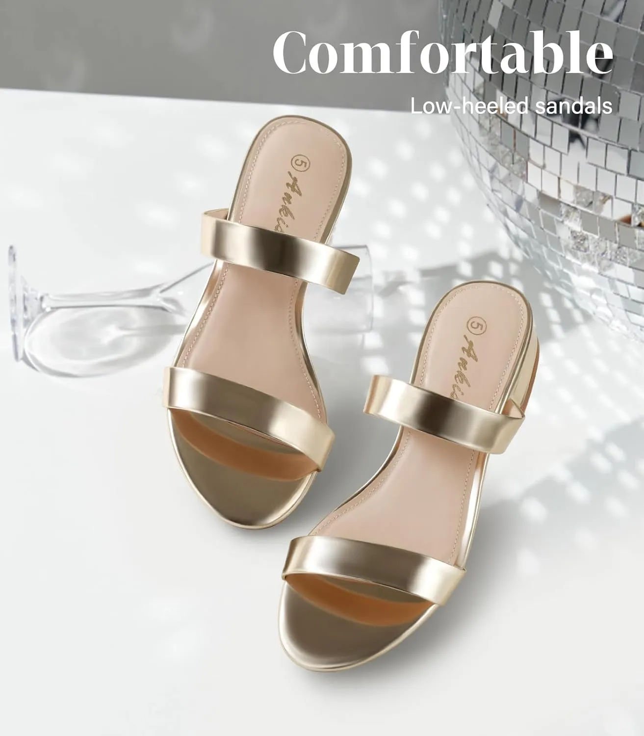 Ankis Women Black White Nude Clear Heels Sandals - 1 Inch Heels for Women Low Chunky Block Heels Comfortable Two Strap Open Toe Flat Sandals Shoe for Dressy Wedding Summer