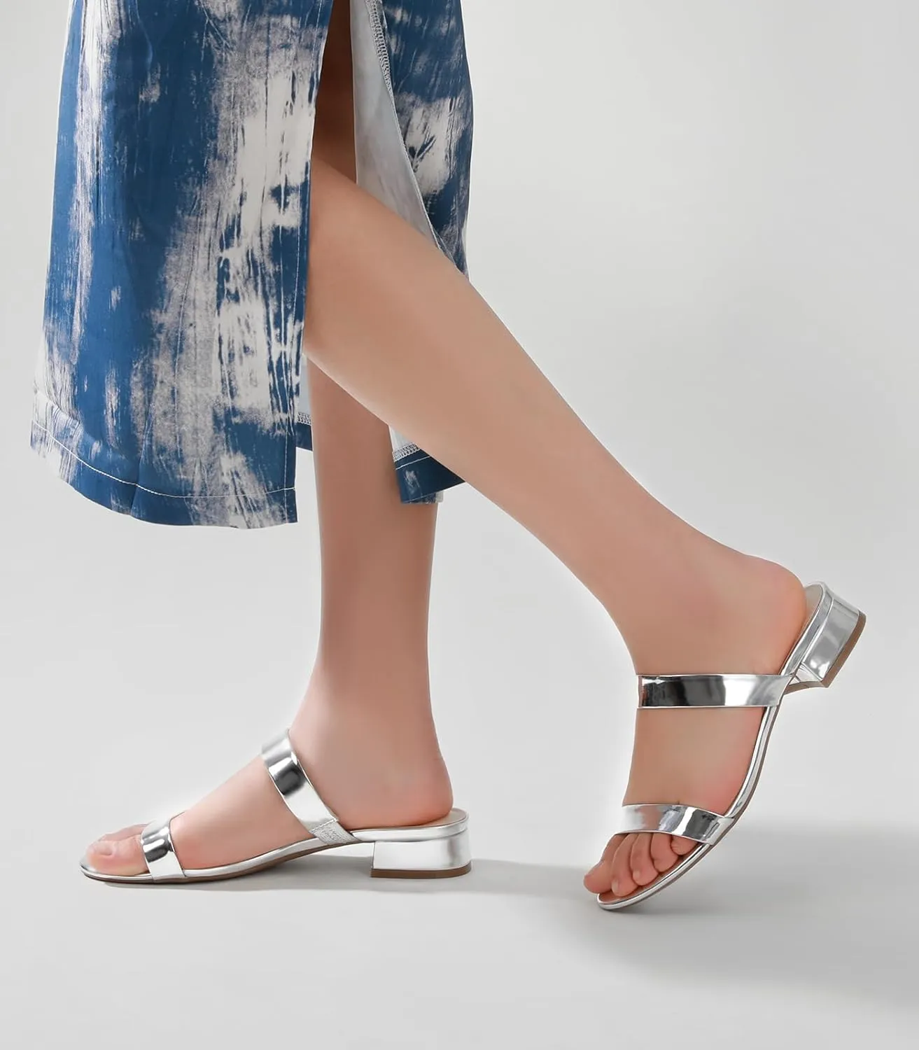 Ankis Women Black White Nude Clear Heels Sandals - 1 Inch Heels for Women Low Chunky Block Heels Comfortable Two Strap Open Toe Flat Sandals Shoe for Dressy Wedding Summer