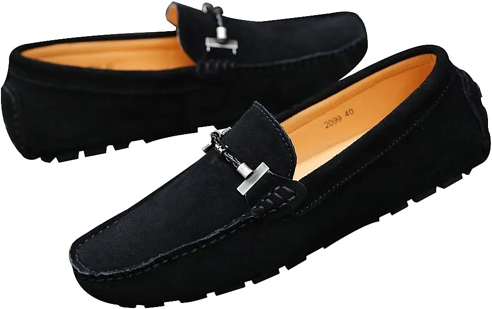 ANUFER Mens Elegant Buckle Loafers Comfort Suede Driving Shoes Stylish Moccasin Slippers