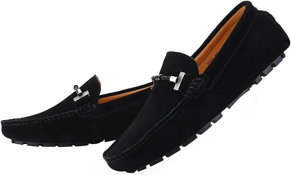 ANUFER Mens Elegant Buckle Loafers Comfort Suede Driving Shoes Stylish Moccasin Slippers