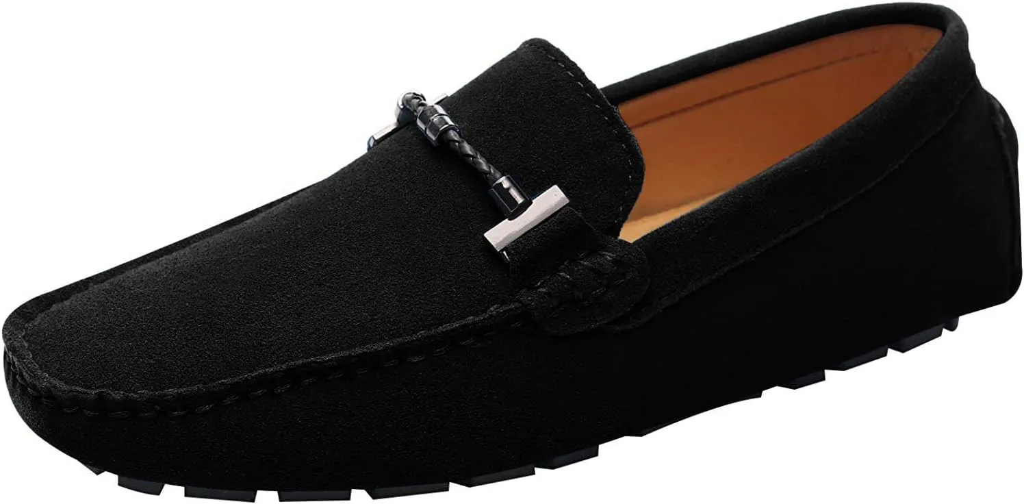 ANUFER Mens Elegant Buckle Loafers Comfort Suede Driving Shoes Stylish Moccasin Slippers