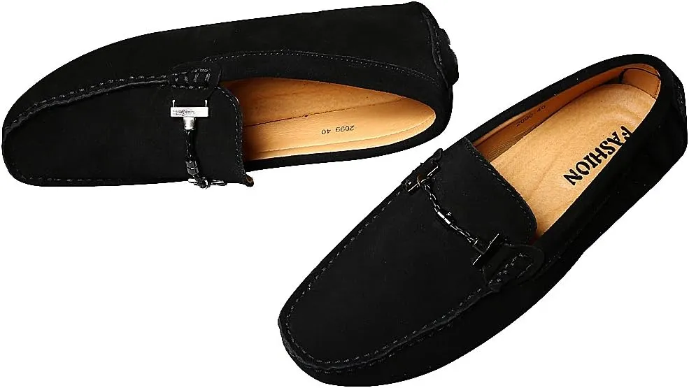 ANUFER Mens Elegant Buckle Loafers Comfort Suede Driving Shoes Stylish Moccasin Slippers