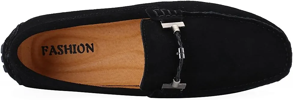 ANUFER Mens Elegant Buckle Loafers Comfort Suede Driving Shoes Stylish Moccasin Slippers