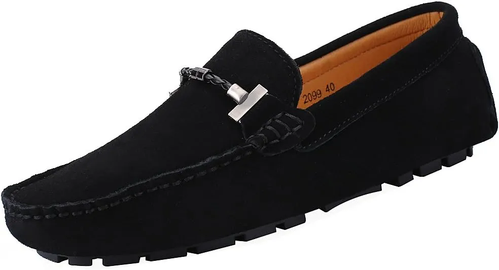 ANUFER Mens Elegant Buckle Loafers Comfort Suede Driving Shoes Stylish Moccasin Slippers