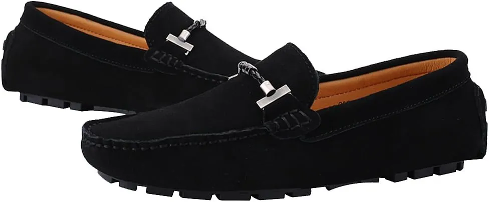 ANUFER Mens Elegant Buckle Loafers Comfort Suede Driving Shoes Stylish Moccasin Slippers