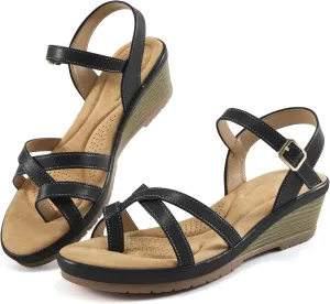 Aomigoct Dressy Womens Wedge Sandals: Comfortable Platform Work Sandals for Women 2025 - Casual Walking Wedding Shoes