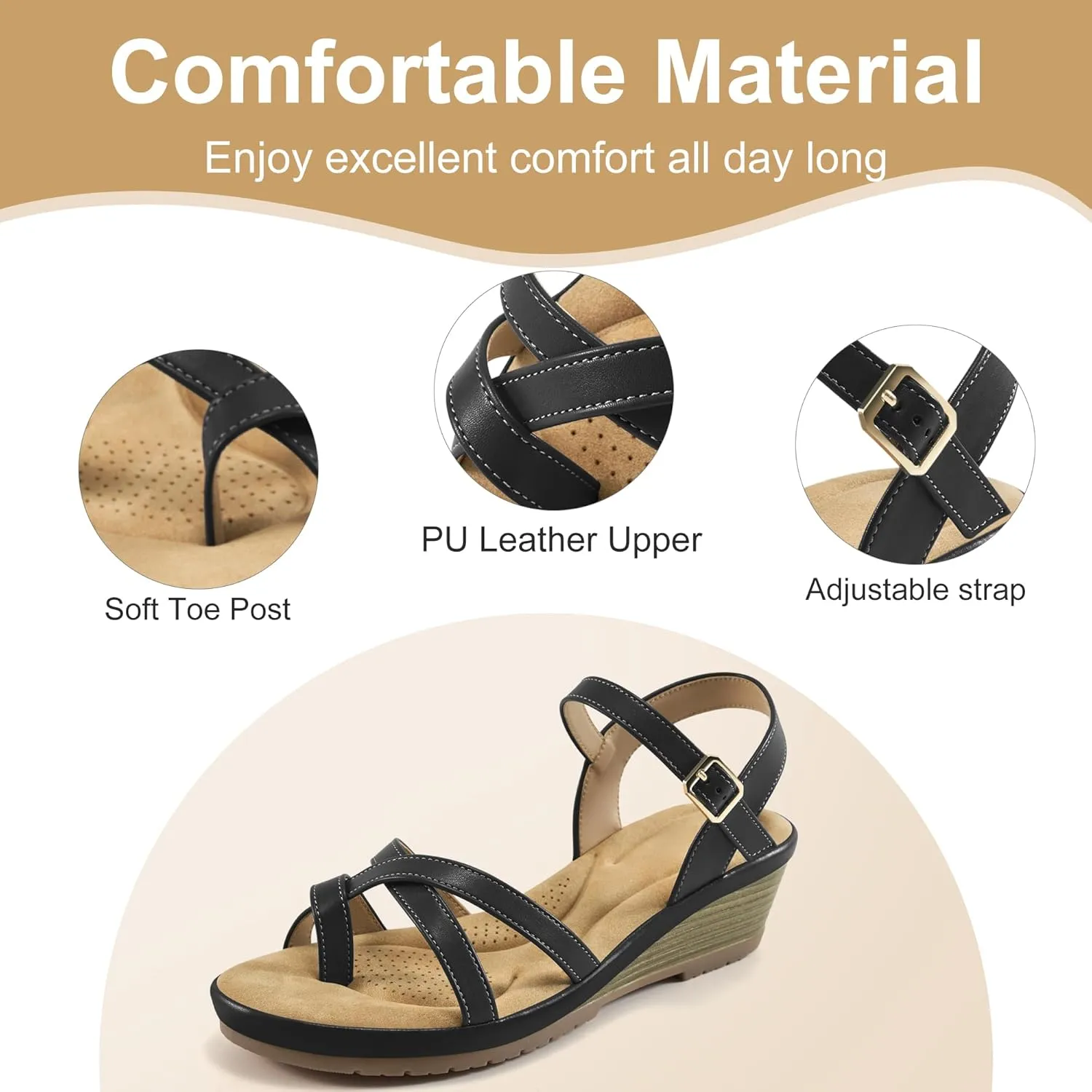 Aomigoct Dressy Womens Wedge Sandals: Comfortable Platform Work Sandals for Women 2025 - Casual Walking Wedding Shoes