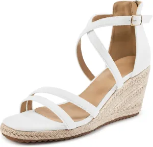 Aomigoct Wedge Sandals for Women Dressy - Suede Platform Wedges for Party - Fashion Ladies Open Toe Summer Espadrille Shoes