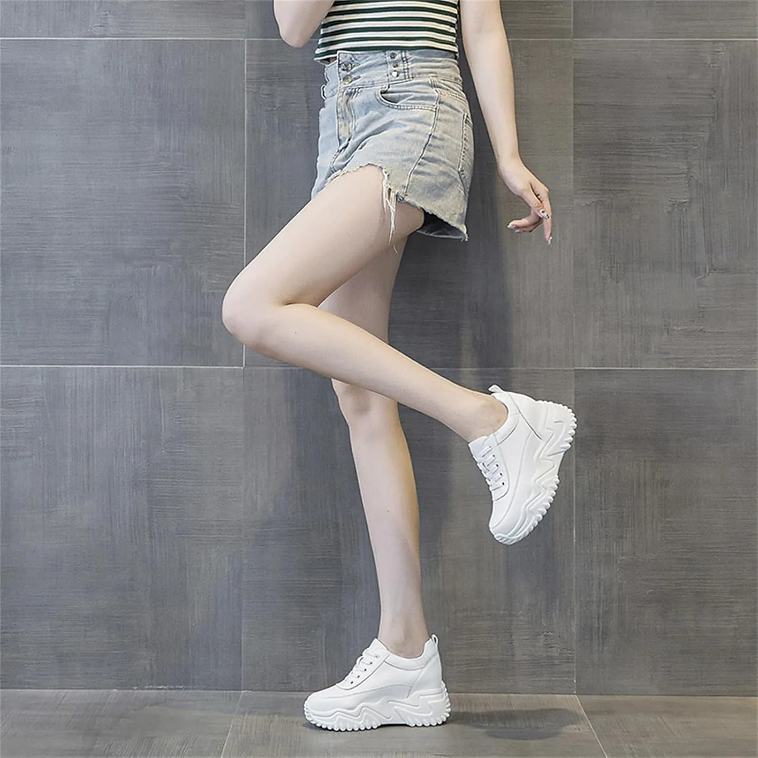 AONEGOLD Platform Sneakers High Heel Wedge Sneakers for Women Fashion Leather Chunky Sneakers Casual Walking Shoes Lace up Sneakers Increasing 3.15 inch